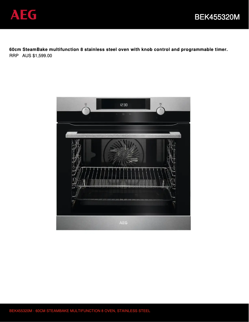 Page 1 de la notice Fiche technique AEG BEK455320M