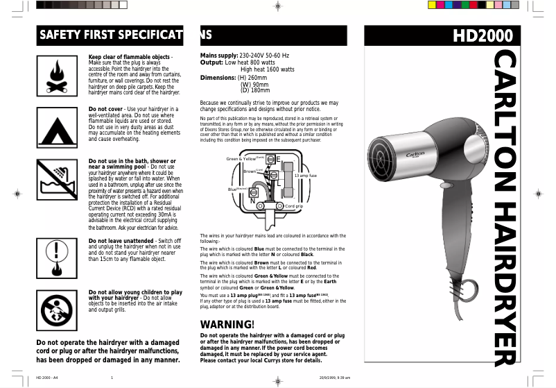 Page 1 de la notice Manuel utilisateur Carlton HD2000