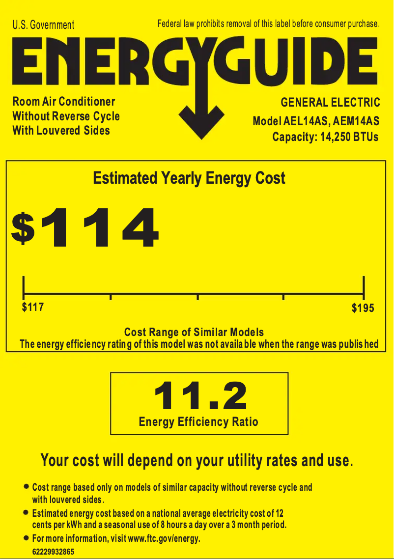 Page 1 de la notice Label énergétique GE AEM14AS