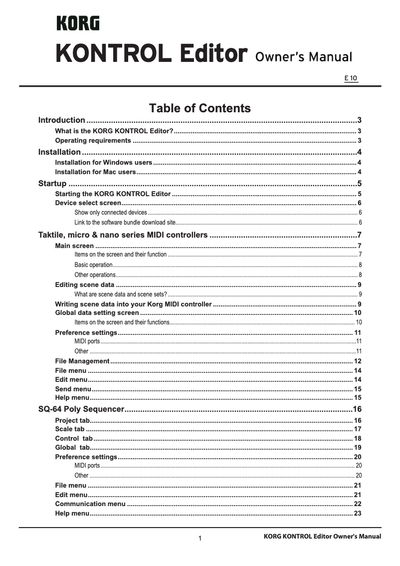 Image de la première page du manuel de l'appareil Kontrol Editor