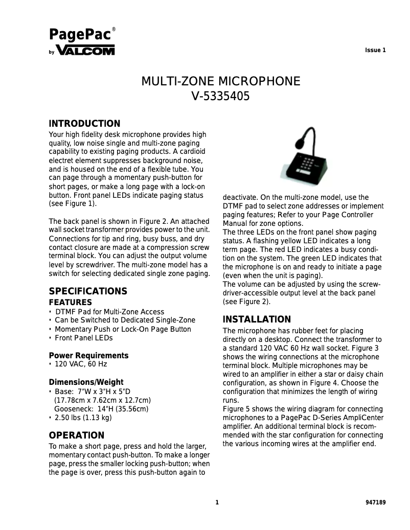 Page n°1 - Manuel utilisateur Valcom V-5335405