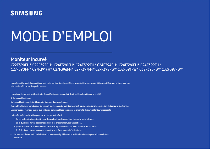 Page 1 de la notice Manuel utilisateur Samsung LC27F396FHU