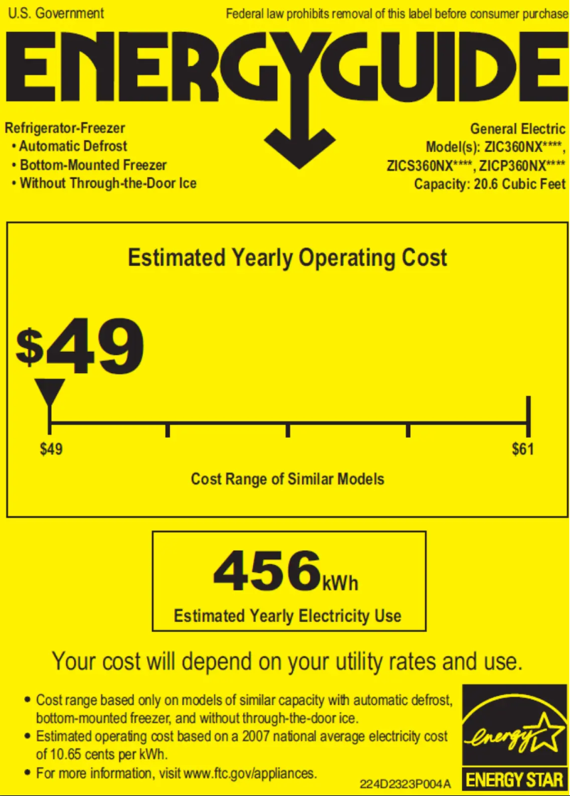 Página 1 del manual Etiqueta energética GE ZICP360NXRH