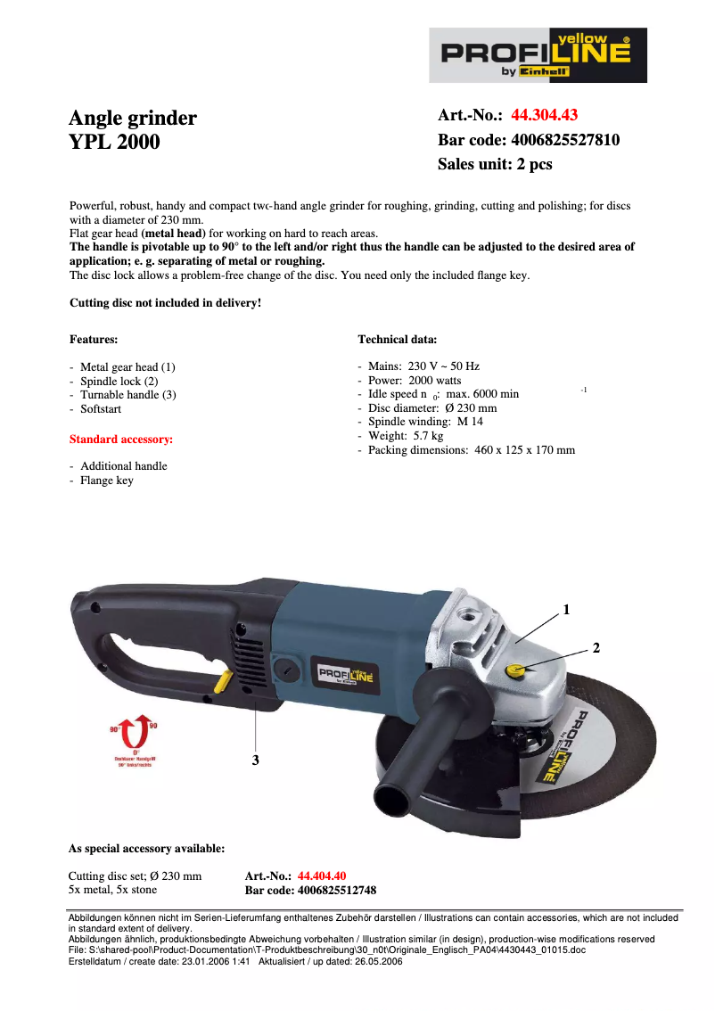 Page 1 de la notice Manuel utilisateur Einhell YPL 2000