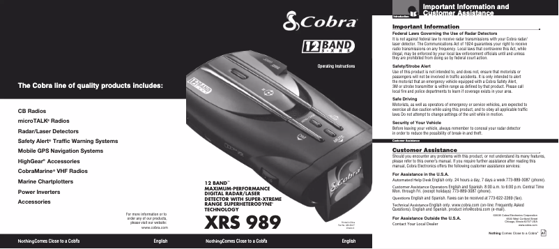 Página 1 del manual Manual de usuario Cobra XRS 989