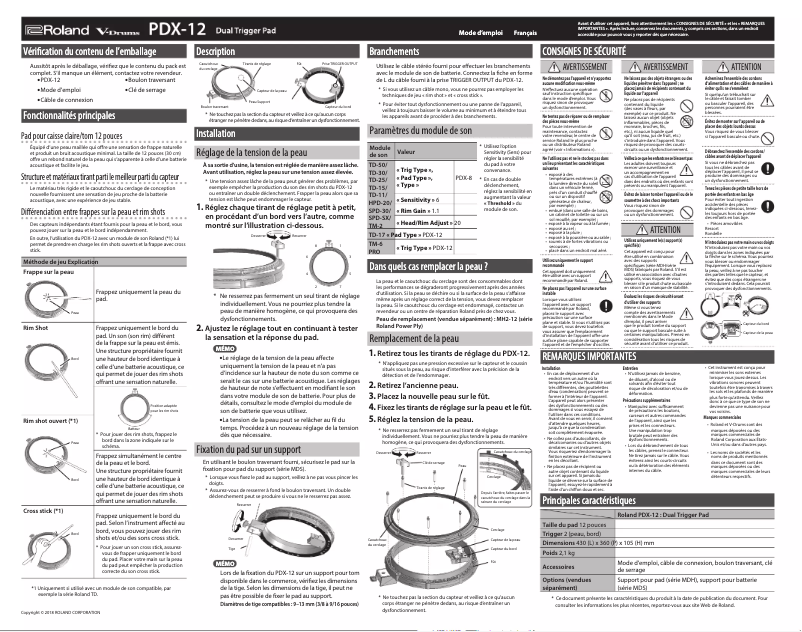 Page 1 de la notice Manuel utilisateur Roland PDX-12
