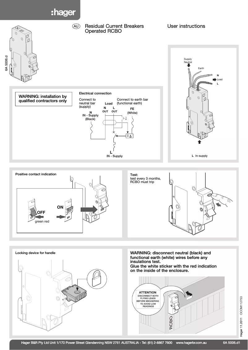 Page n°1 - Manuel utilisateur Hager AC132B