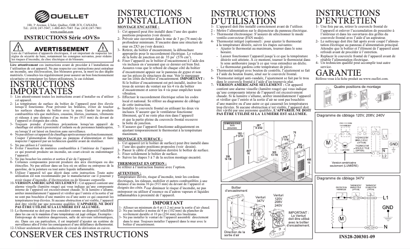 Page 1 de la notice Manuel utilisateur Ouellet OVS1250AM