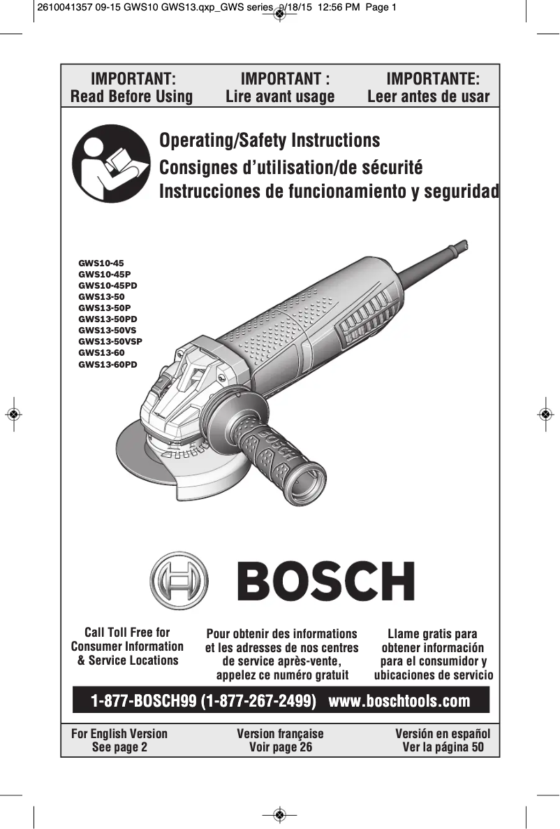 Page 1 de la notice Manuel utilisateur Bosch GWS13-60PD