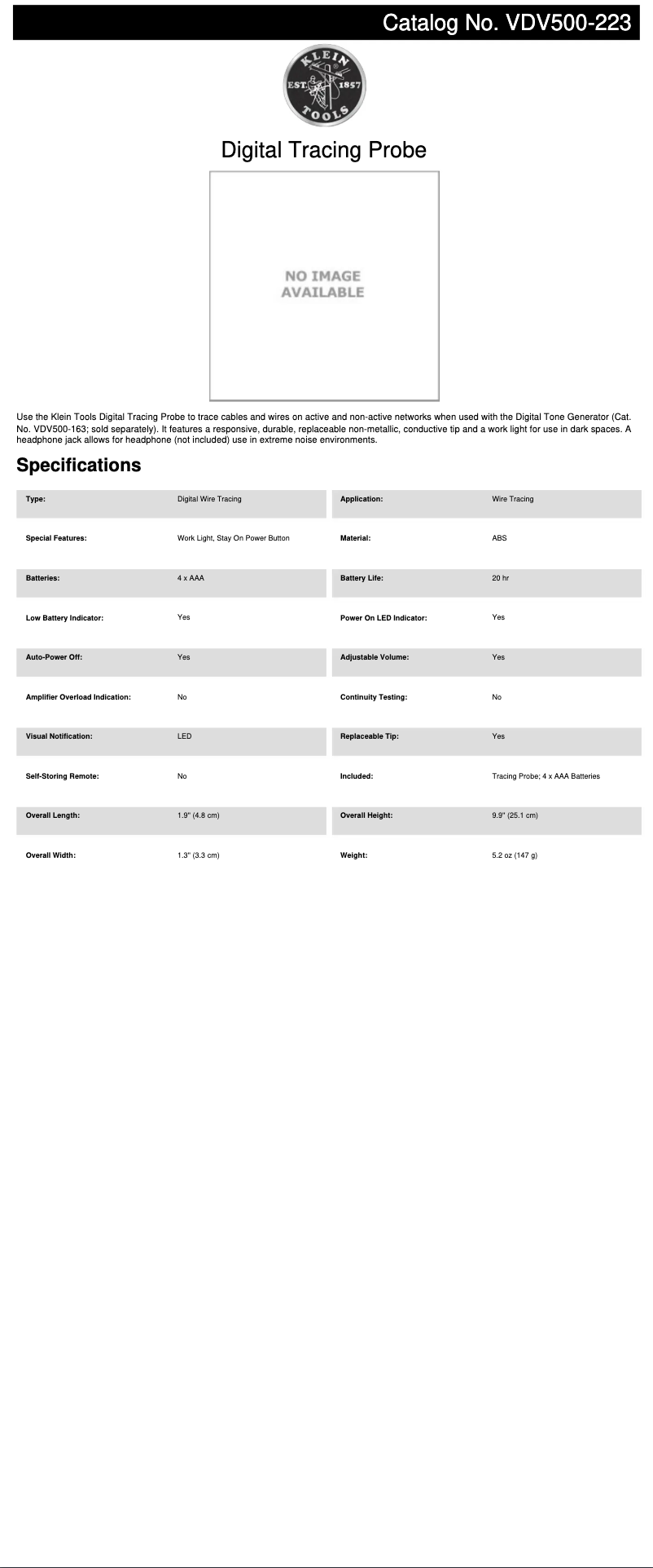 Image de la première page du manuel de l'appareil VDV500-223