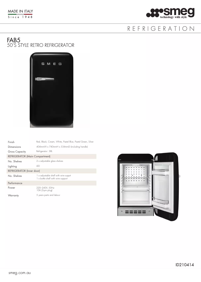 Page 1 de la notice Manuel utilisateur Smeg Fab 5