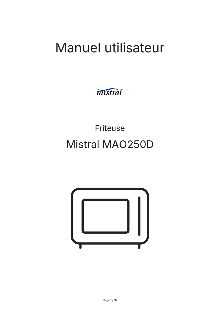 Image de la première page du manuel de l'appareil MAO250D