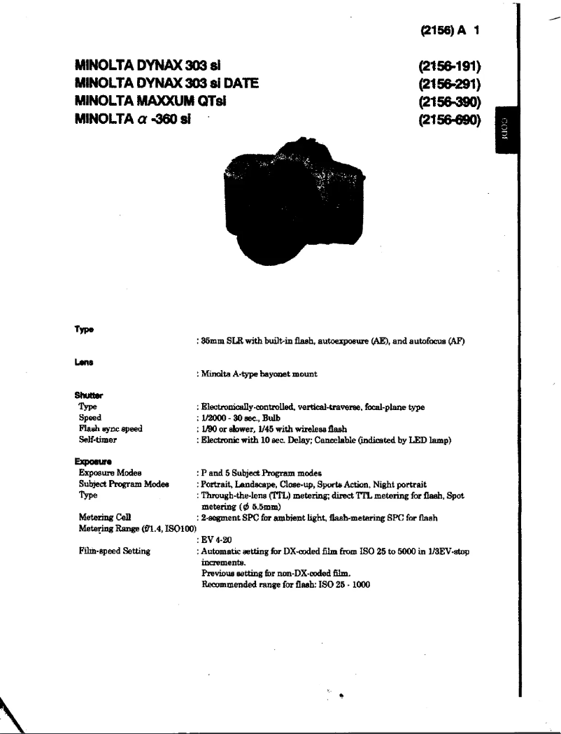 Page 1 de la notice Manuel utilisateur Konica Minolta Maxxum QT Si