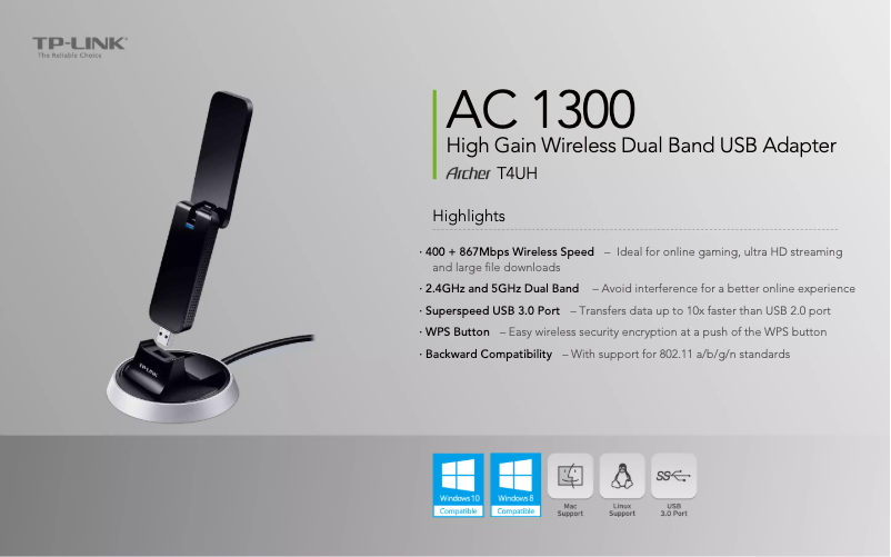 Page 1 de la notice Fiche technique TP-Link Archer T4UH