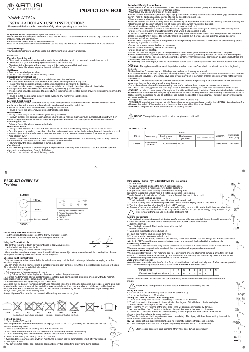 Página 1 del manual Manual de usuario Artusi AID32A