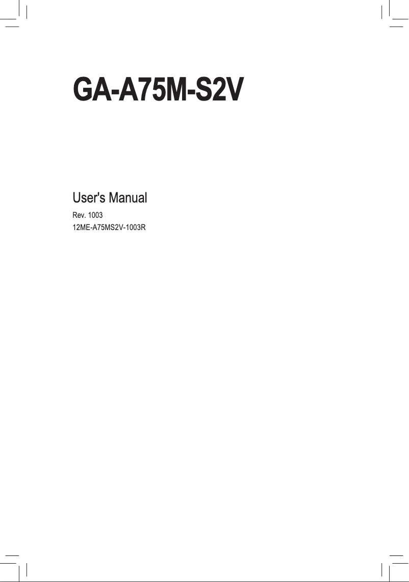 Page n°1 - Manuel utilisateur Gigabyte GA-A75M-S2V