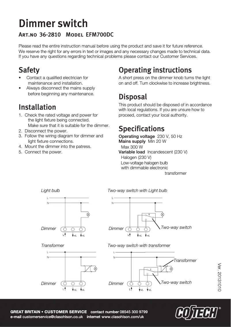 Page 1 de la notice Manuel utilisateur Cotech EFM700DC
