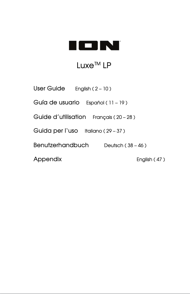Page n°1 - Manuel utilisateur ION Luxe LP