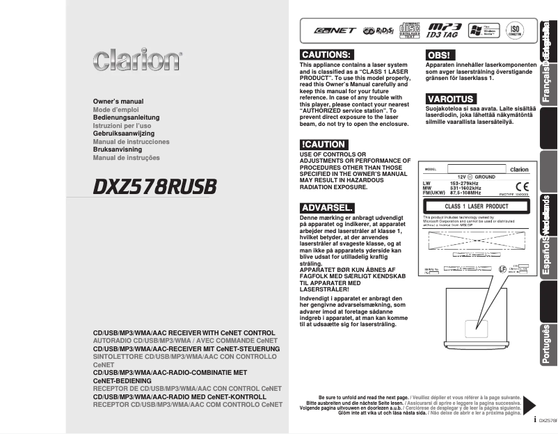 Página 1 del manual Manual de usuario Clarion DXZ578RUSB