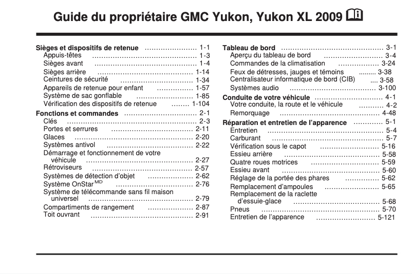 Page 1 de la notice Manuel utilisateur GMC Yukon (2009)