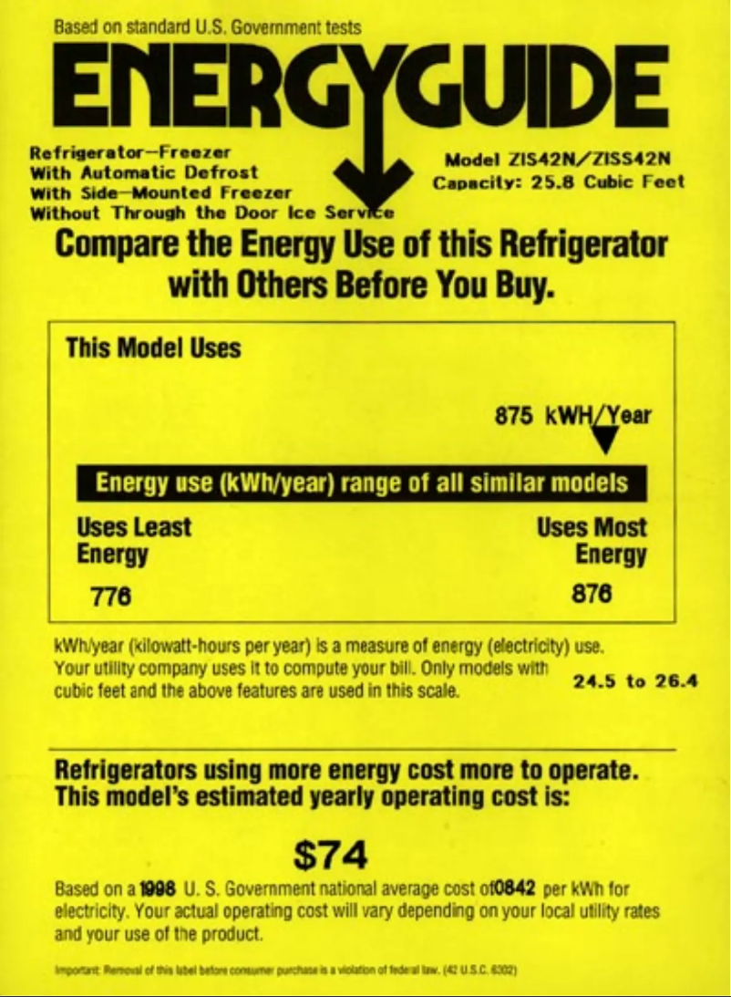 Página 1 del manual Etiqueta energética GE ZIS42NC