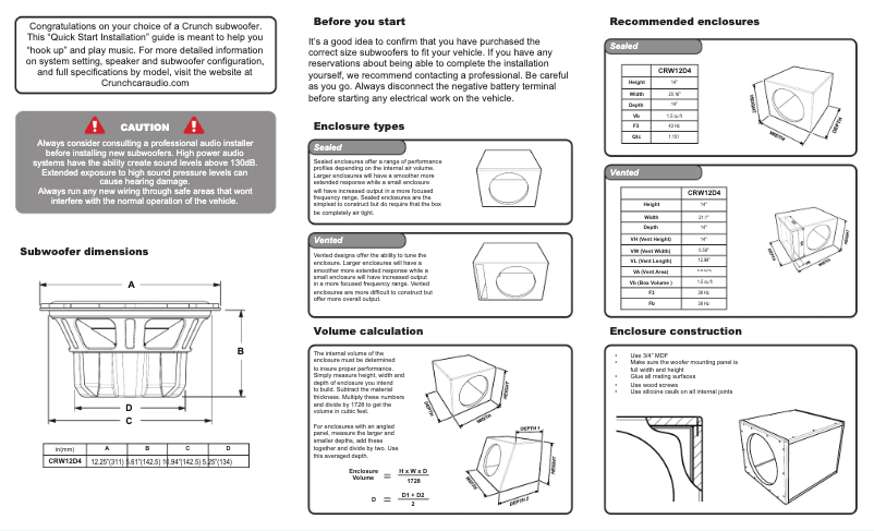 Page n°1 - Manuel utilisateur Crunch CRW12D4