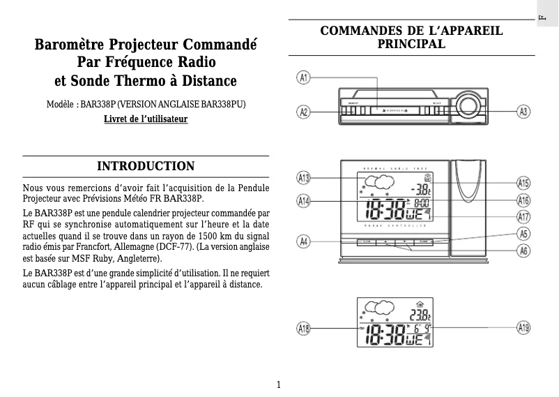 Page 1 de la notice Manuel utilisateur Oregon Scientific BAR338P