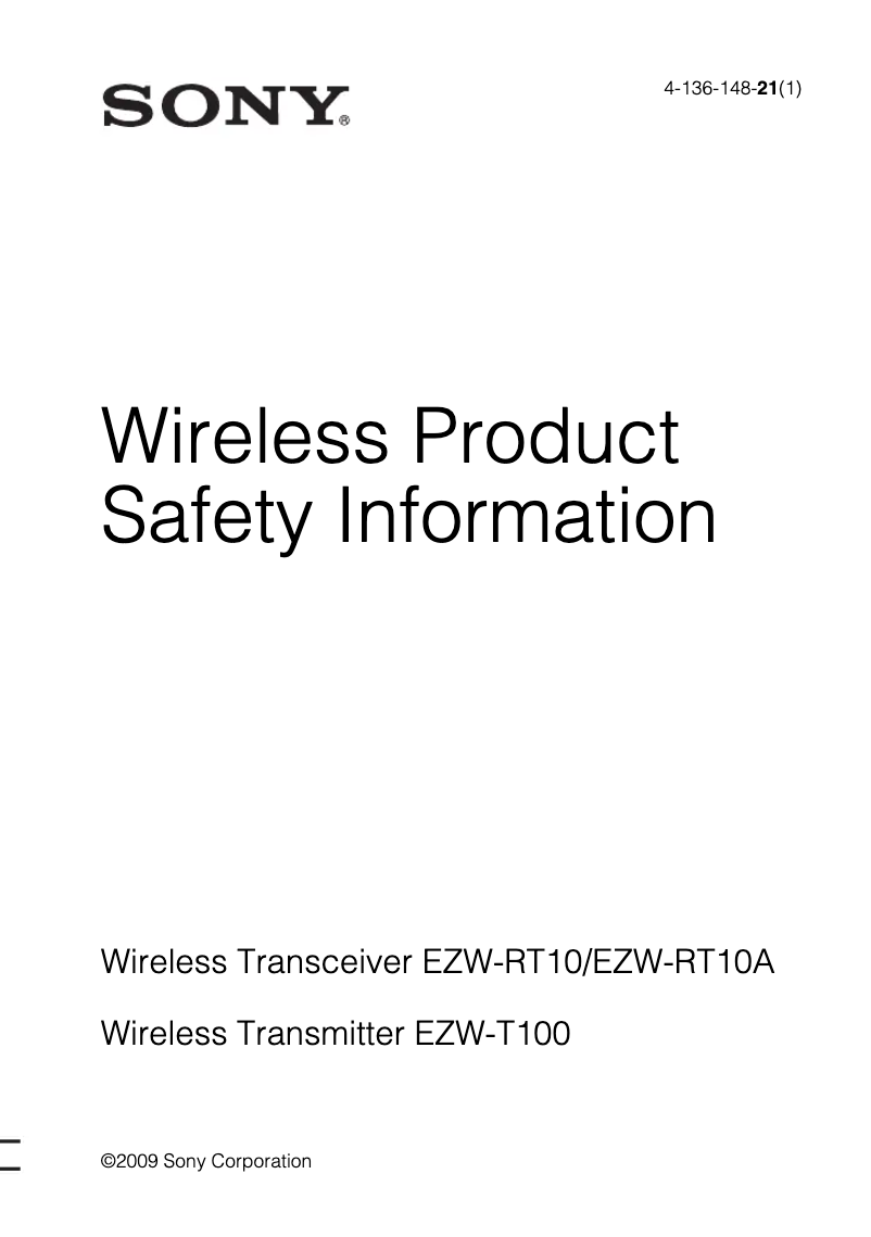 Page 1 de la notice Manuel utilisateur Sony EZW-RT10