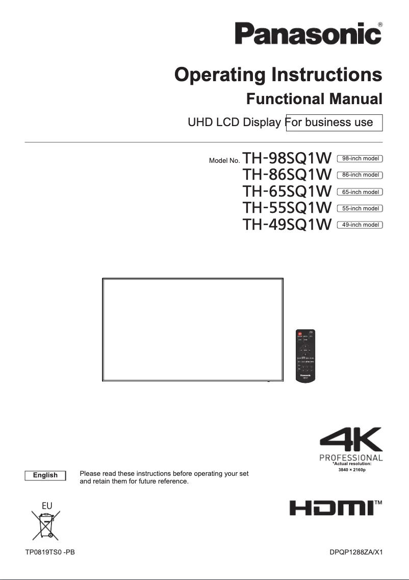 Image de la première page du manuel de l'appareil TH-65SQ1W