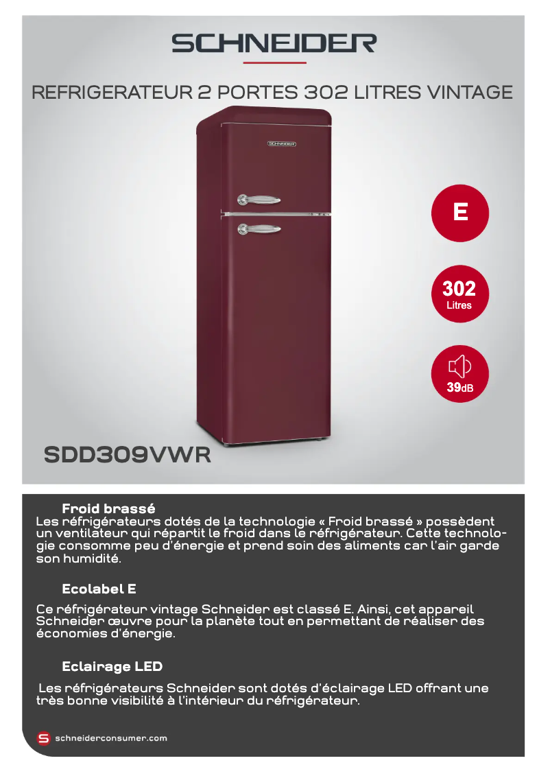 Page 1 de la notice Fiche technique Schneider SCDD309VWR