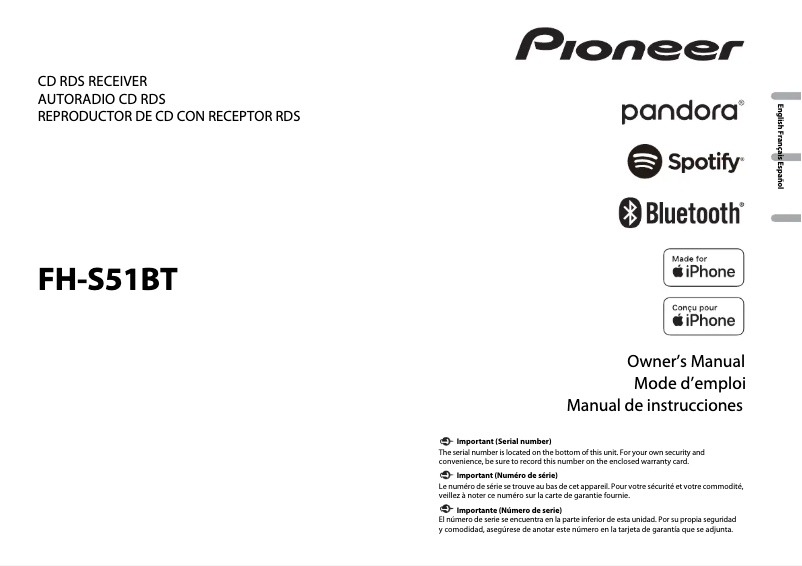 Page 1 de la notice Manuel utilisateur Pioneer FH-S51BT