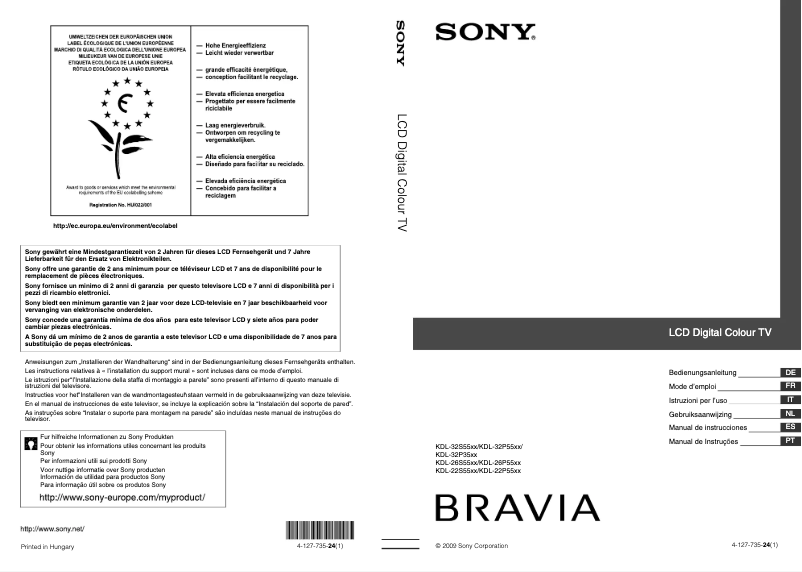 Page 1 de la notice Manuel utilisateur Sony Bravia KDL-32P3500