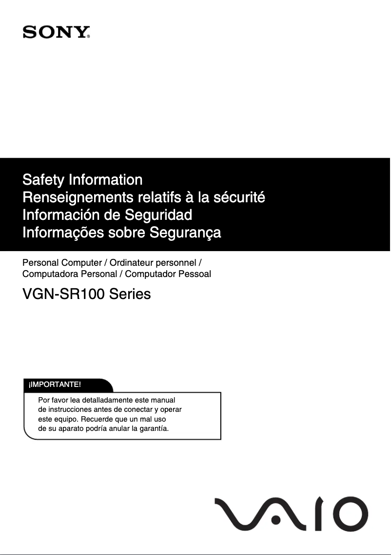 Page 1 de la notice Instructions de sécurité Sony Vaio VGN-SR190E