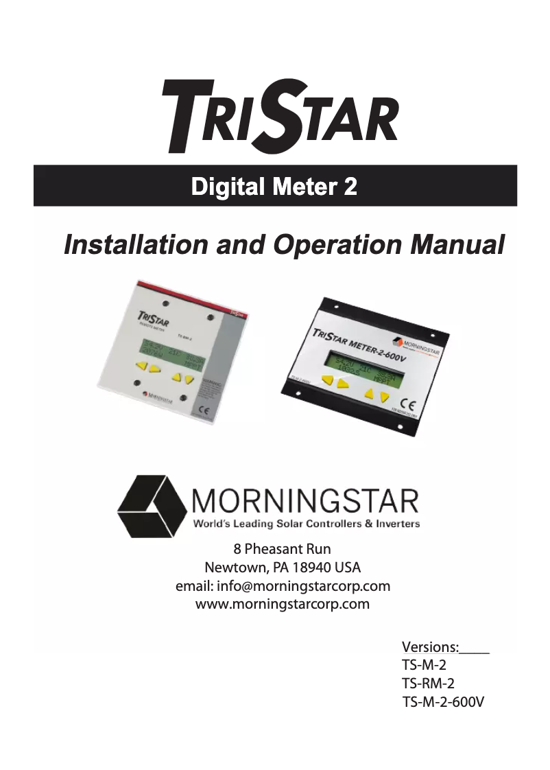 Page 1 de la notice Manuel utilisateur Morningstar TriStar Digital Meter-2