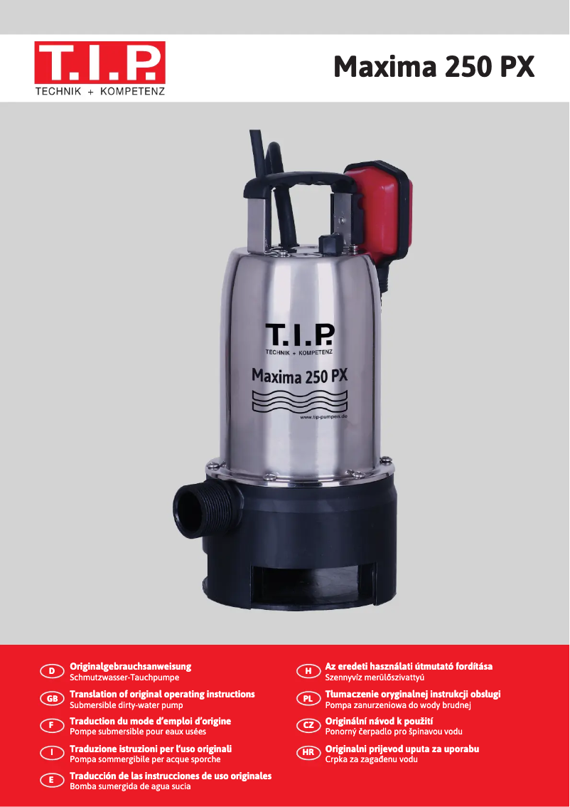 Image de la première page du manuel de l'appareil Maxima 250 PX