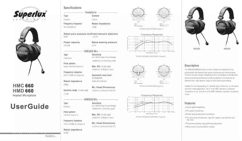 Page 1 de la notice Manuel utilisateur Superlux HMC660X