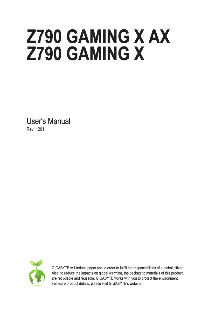 Page 1 de la notice Manuel utilisateur Gigabyte Z790 Gaming X
