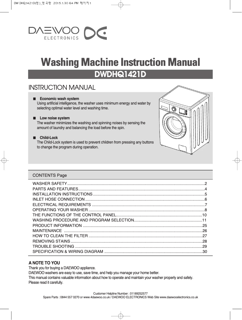 Page n°1 - Manuel utilisateur Daewoo DWD-HQ1421D