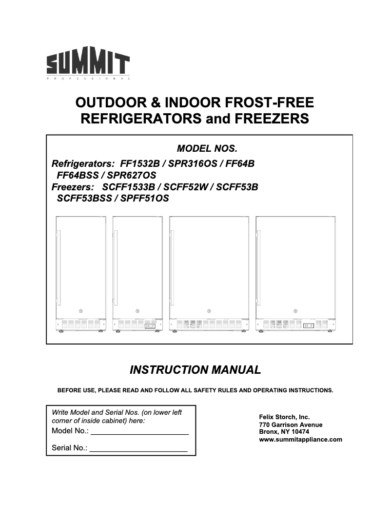 Page 1 de la notice Guide d'installation Summit SCFF53BSS