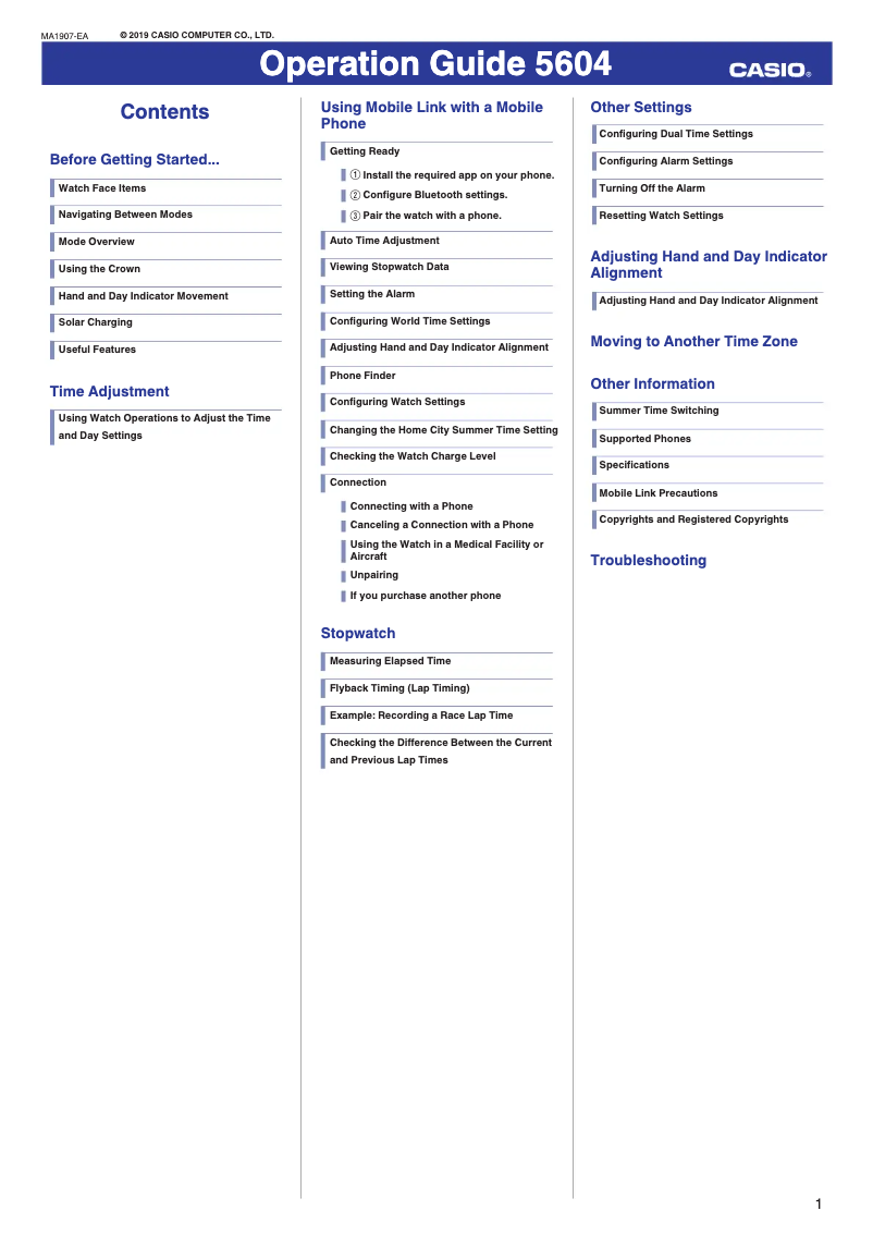 Image de la première page du manuel de l'appareil Edifice EQB-1000TR-2AER
