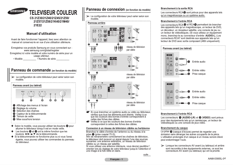 Page 1 de la notice Manuel utilisateur Samsung CS-21Z58ML