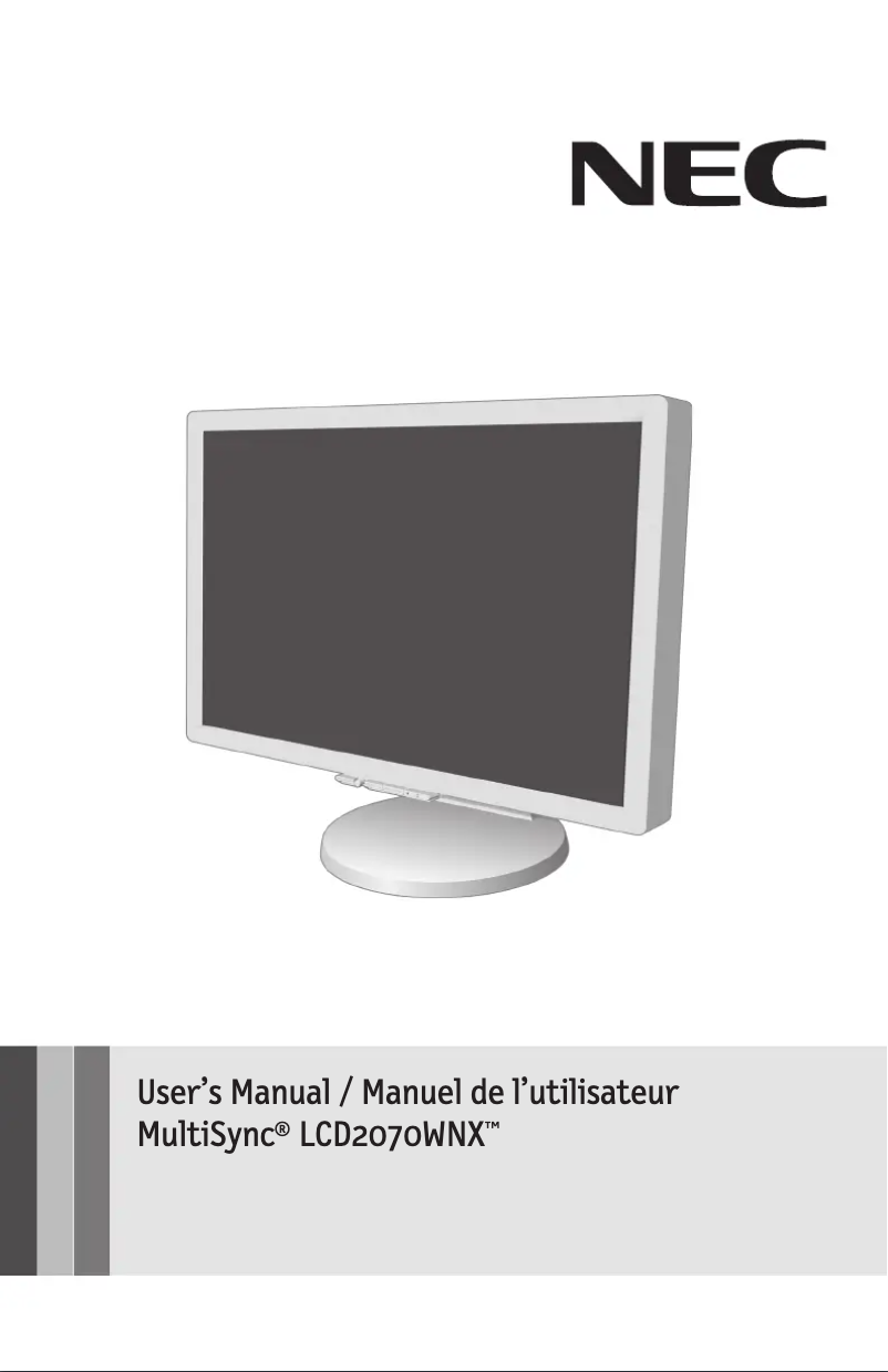 Imagen de la primera página del manual del dispositivo MultiSync LCD2070WNX