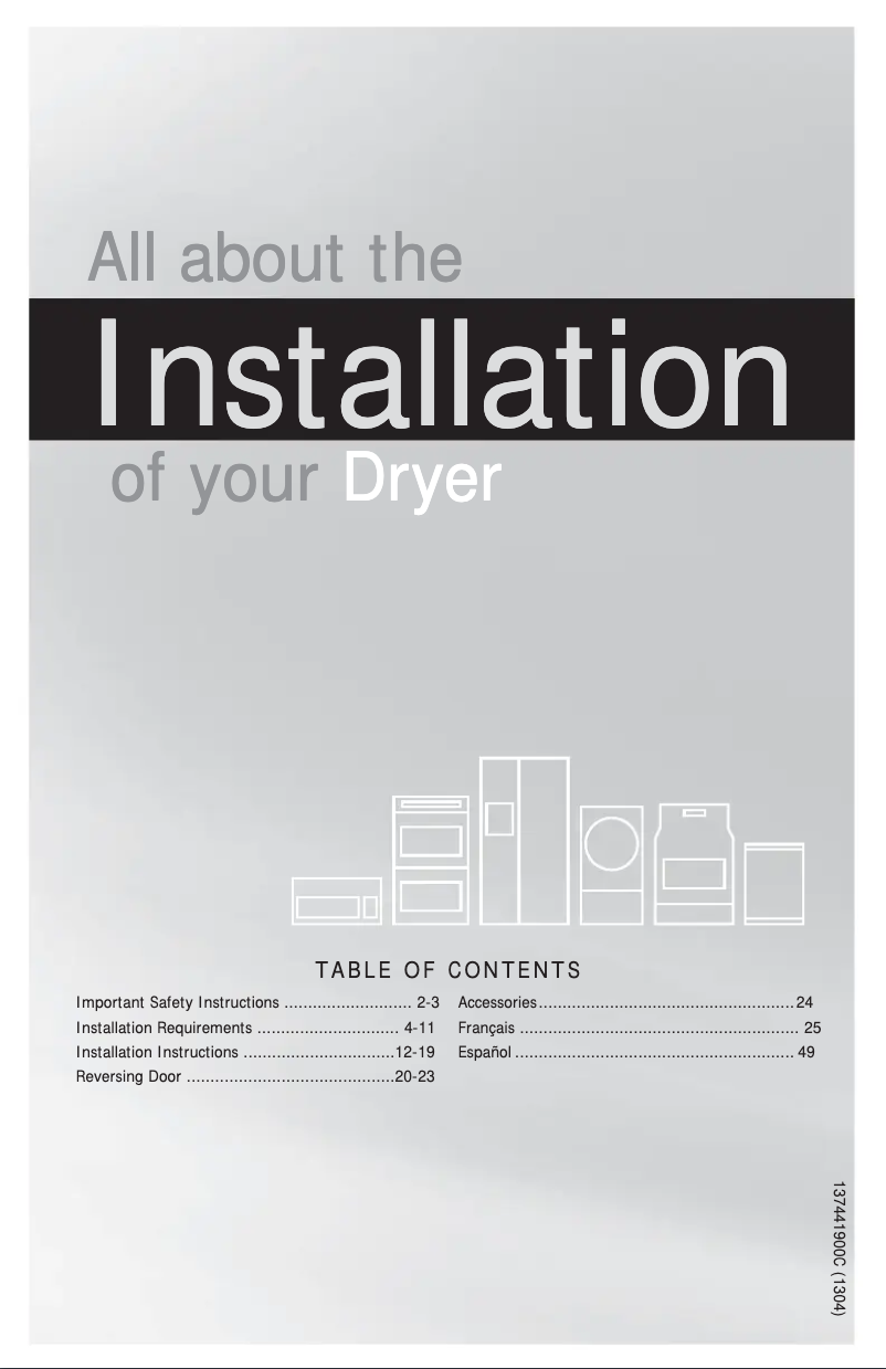 Page n°1 - Guide d'installation Frigidaire FFQG5100PW