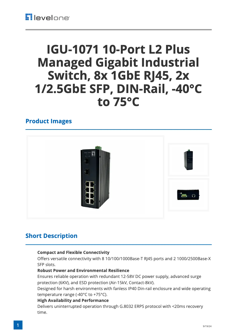 Page 1 de la notice Fiche technique LevelOne IGU-1071