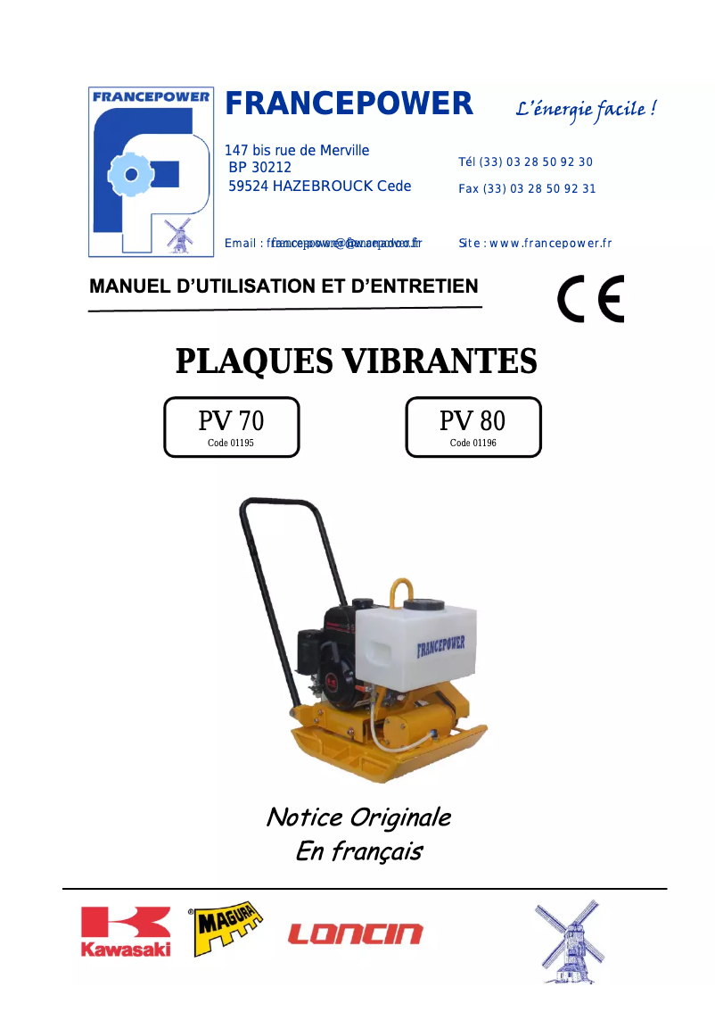 Page 1 de la notice Manuel utilisateur Francepower PV 70