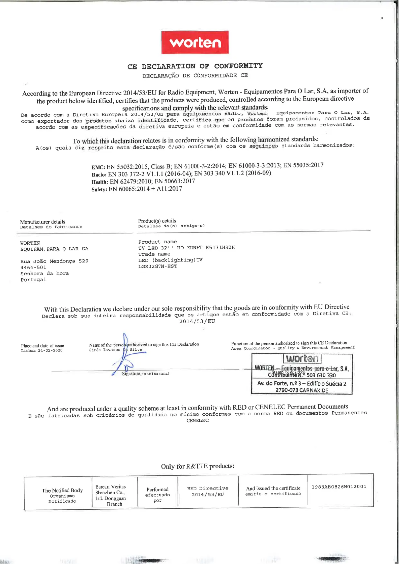 Page 1 de la notice Manuel utilisateur Kunft K5131H32H
