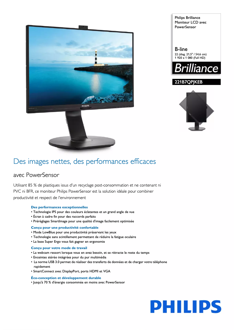 Page n°1 - Fiche technique Philips Brilliance 221B7QPJKEB