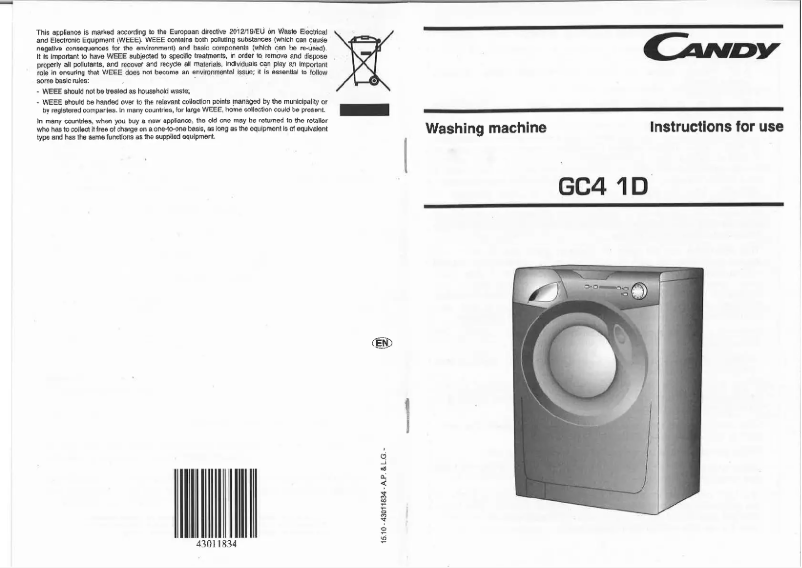 Page 1 de la notice Manuel utilisateur Candy GC4 1D