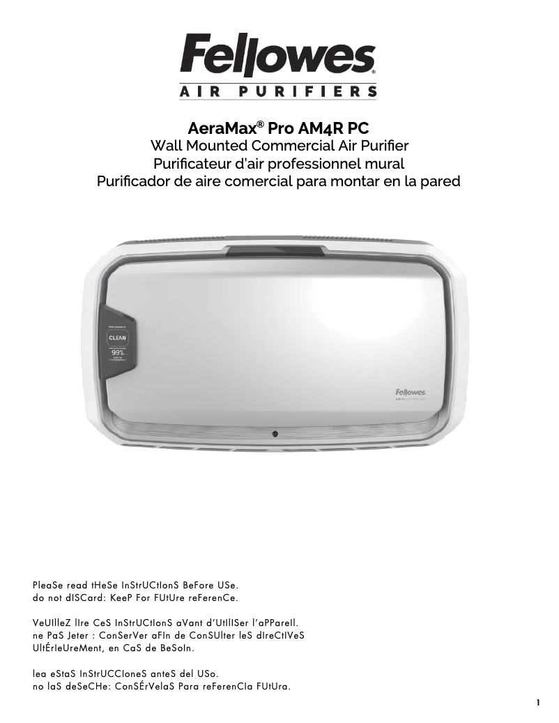 Page n°1 - Manuel utilisateur Fellowes AeraMax Pro AM4R PC
