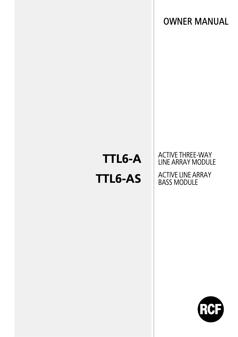 Page n°1 - Manuel utilisateur RCF TTL6-AS